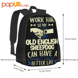 Old English Sheepdog Dog Mom Dog Lover Backpack Large Capacity
