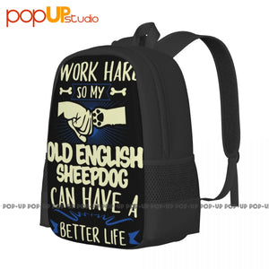 Old English Sheepdog Dog Mom Dog Lover Backpack Large Capacity