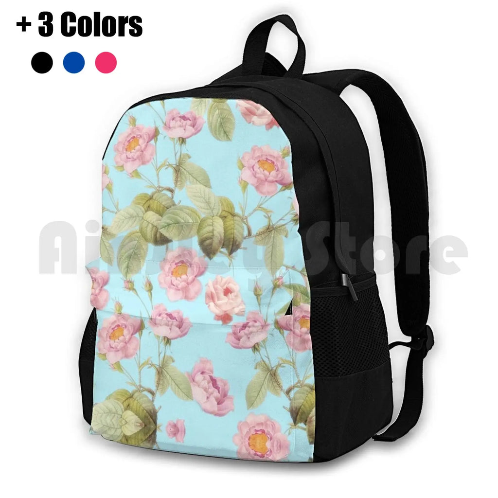Vintage Roses On Teal Pattern Outdoor Hiking Backpack
