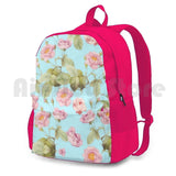 Vintage Roses On Teal Pattern Outdoor Hiking Backpack