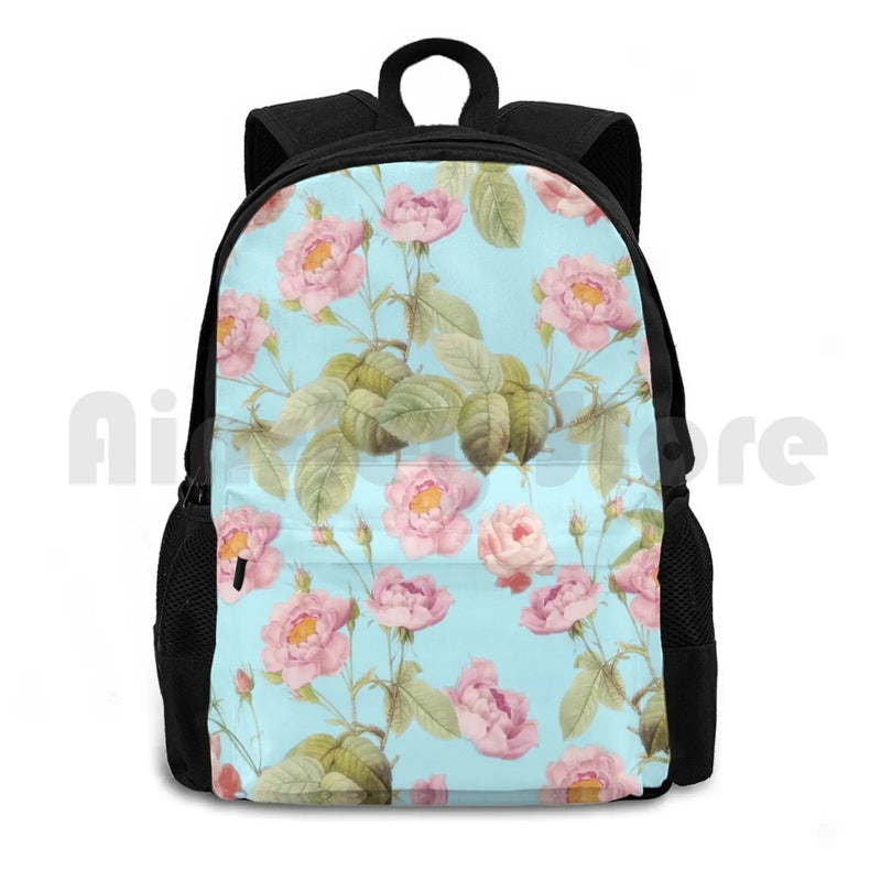 Vintage Roses On Teal Pattern Outdoor Hiking Backpack
