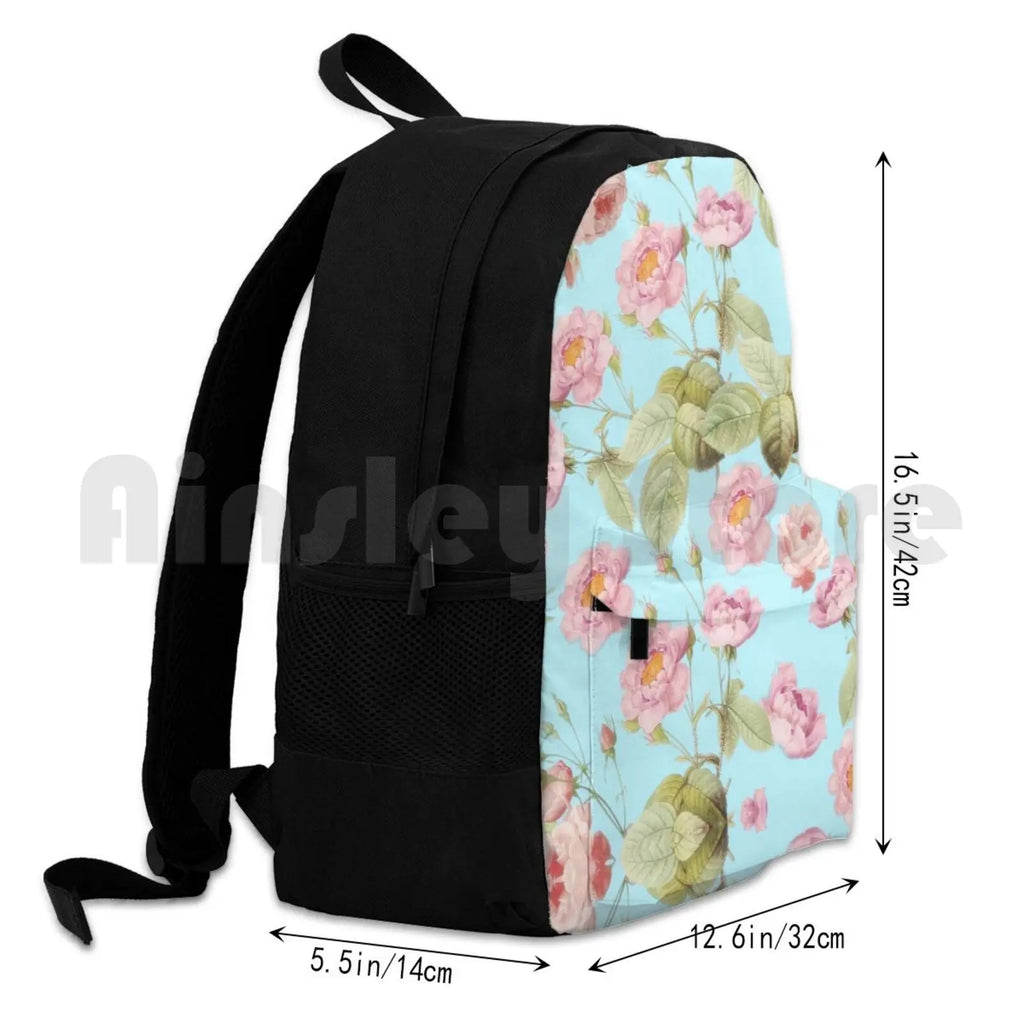 Vintage Roses On Teal Pattern Outdoor Hiking Backpack