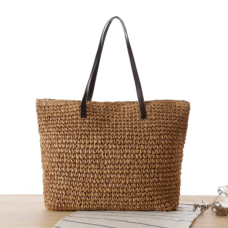 One Shoulder Straw Woven Women Tote Bag For Travel Beach