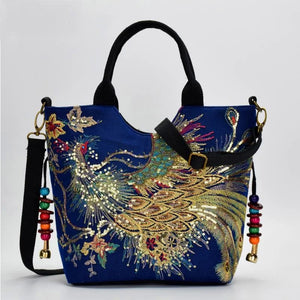 One Shoulder Sequin Peacock Canvas Bag