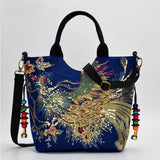 One Shoulder Sequin Peacock Canvas Bag
