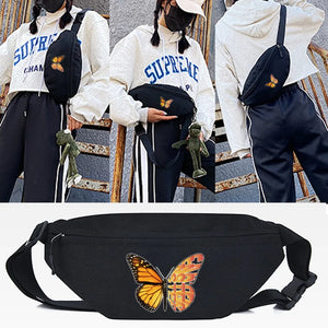 Orange Butterfly Printing Waist Bags Travel Chest Packs Men and Women