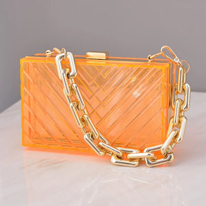 Orange Clutch Purse Acrylic Bag Chain Crossbody Clear Women's Handbags