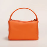 Orange Square Tote Tofu Bag Soft Handle PU Leather Women Handbag
