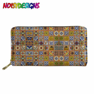 Orange Mexican Print Long Purse Women Travel Card Holder Coin Cases