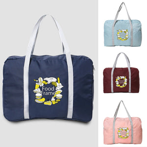 Food Print Tote Bag Camping Travel Organizer Folding Zipper Storage Handbag