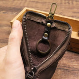 Leather Car Key Bag Unisex Round Key Holder Pouch