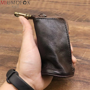 Leather Car Key Bag Unisex Round Key Holder Pouch
