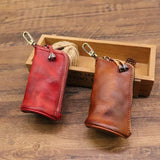 Leather Car Key Bag Unisex Round Key Holder Pouch