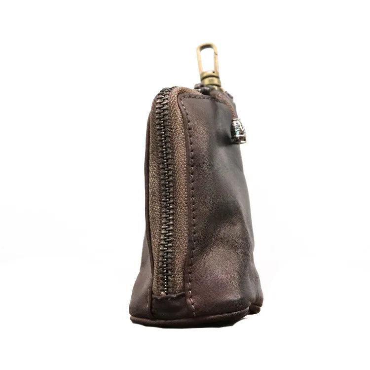 Leather Car Key Bag Unisex Round Key Holder Pouch