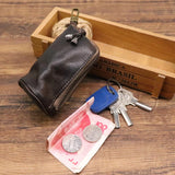 Leather Car Key Bag Unisex Round Key Holder Pouch
