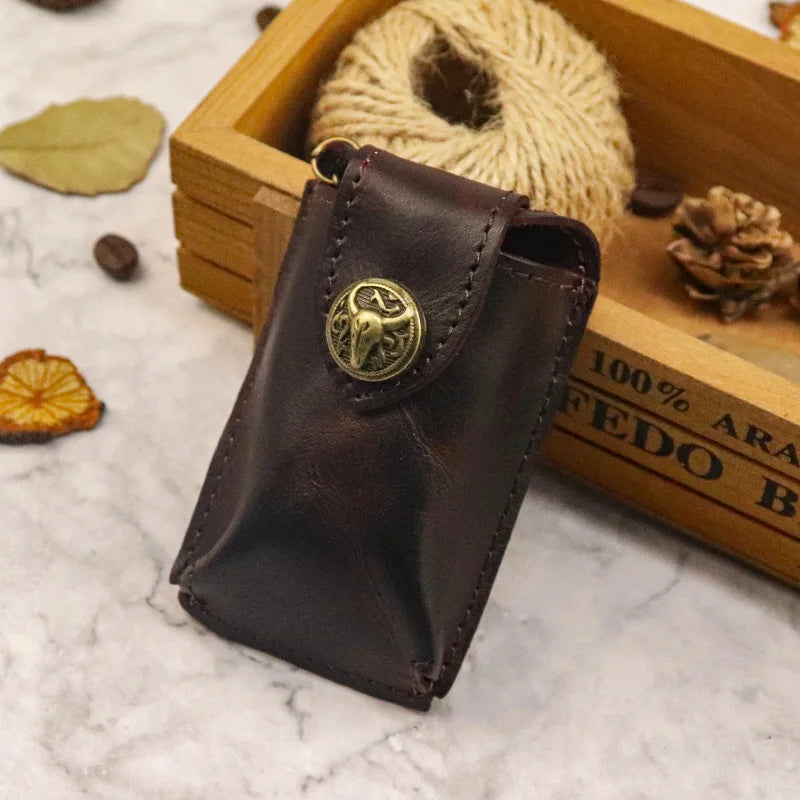Bull Head Leather Key Case - Car Key Holder for Men and Women