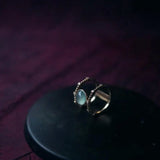 Chalcedony Double Diamond Egg Ball Ring Silver Jewelry