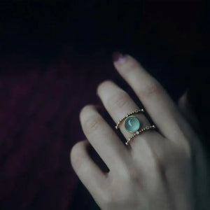Chalcedony Double Diamond Egg Ball Ring Silver Jewelry