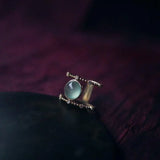 Chalcedony Double Diamond Egg Ball Ring Silver Jewelry