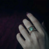 Chalcedony Double Diamond Egg Ball Ring Silver Jewelry