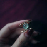 Chalcedony Double Diamond Egg Ball Ring Silver Jewelry