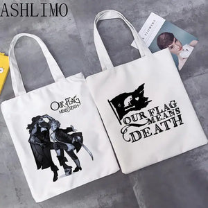 Our Flag Means Death Cat Flag Women Large Handbags Canvas Tote Beach Bag