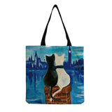 Eco-Friendly High Capacity Shopper Bag Cat Women Print Tote Bag
