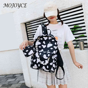 Nylon School Backpacks Girls Cow Letter Print Shoulder Bags