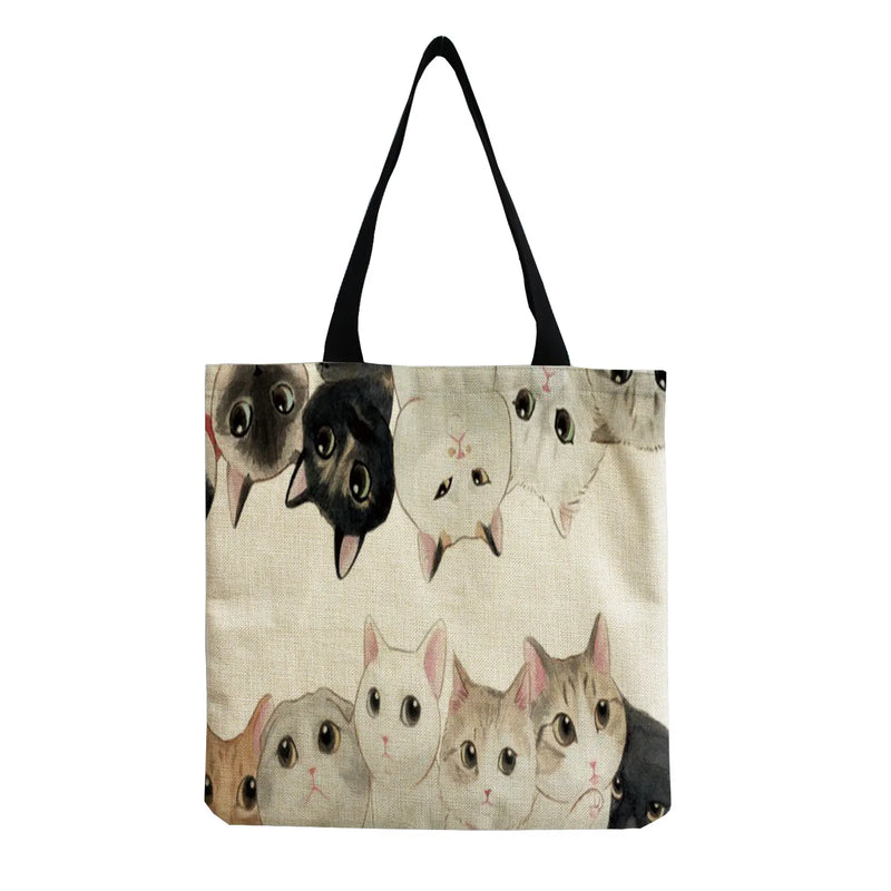 Cats Print Eco-Friendly Outdoor Tote Bag High Capacity Travel Beach Side Bags