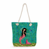 Mermaid Print Foldable Beach Bag Women's Casual Handbag