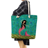 Mermaid Print Portable Folding Beach Bag High Capacity Handbag for Women