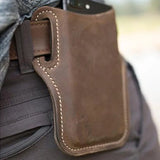 Men Leather Vertical Pockets Multifunctional Outdoor Belt Phone Bag