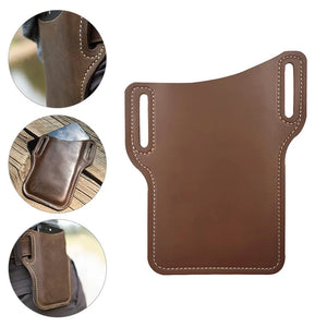 Men Leather Vertical Pockets Multifunctional Outdoor Belt Phone Bag