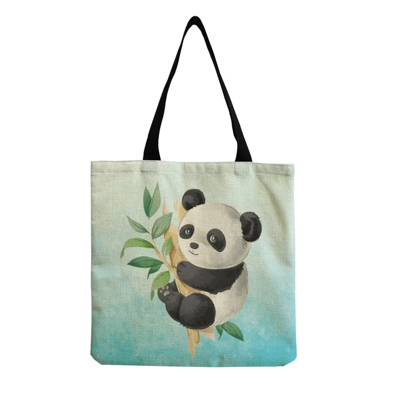 Chinese Style Panda Print Shoulder Bag Eco-Friendly Lady Tote Shopper Bag