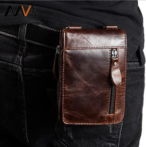 Retro Cowhide Waist Bag for Men - Small Phone Belt Bag
