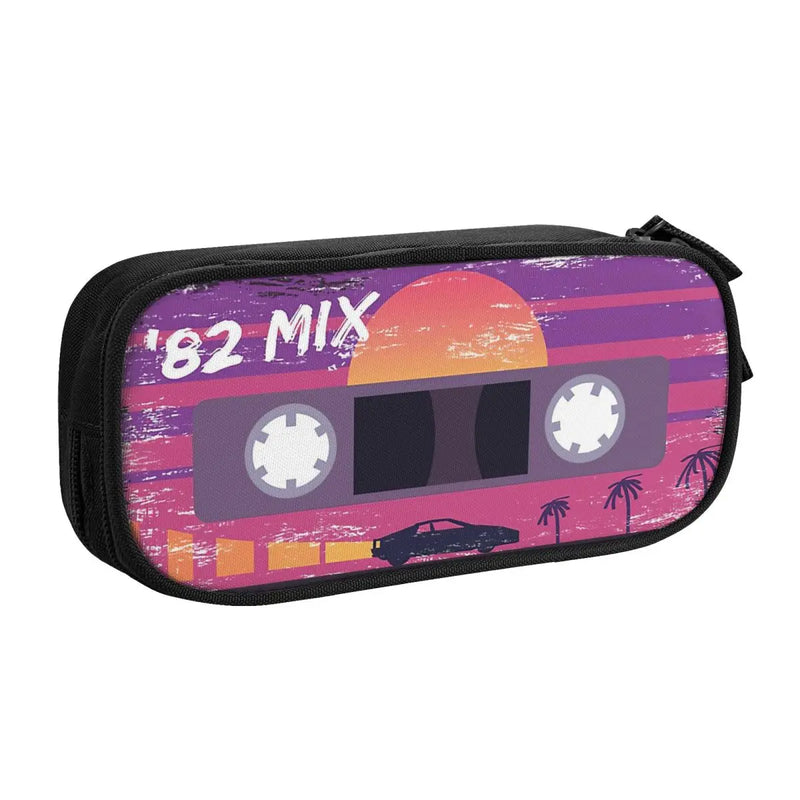 Outrun Retro Cassette Tape Pen Box Student School Anime Zipper Pen Bag