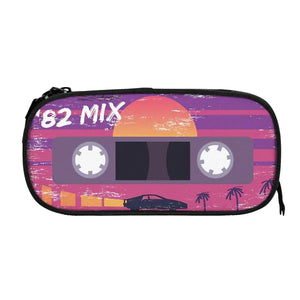 Outrun Retro Cassette Tape Pen Box Student School Anime Zipper Pen Bag