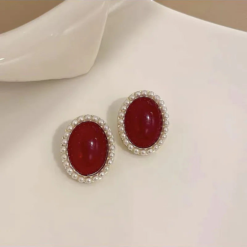 Metal Pearl Earrings Studs European American Style