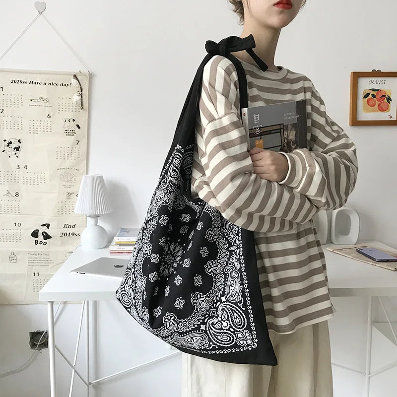 Large Paisley Printing Slouch Bag Women Casual Shopper Bag