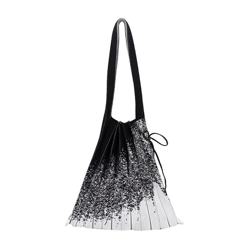 Fem. Knitted Pleated Graffiti Bag Big Capacity Portable Shopping Pouch