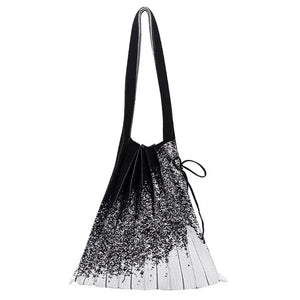 Fem. Knitted Pleated Graffiti Bag Big Capacity Portable Shopping Pouch