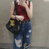 90s Y2K Style Embroidery Tote Bag Hip Hop School Laptop Work Overnight Bag