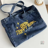 90s Y2K Style Embroidery Tote Bag Hip Hop School Laptop Work Overnight Bag