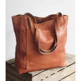 Women's Oversized Tote Handbag Vintage Style Solid Soft Pu Leather Purse