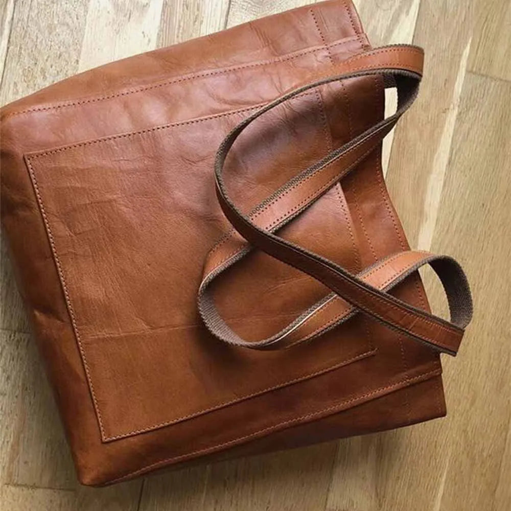 Women's Oversized Tote Handbag Vintage Style Solid Soft Pu Leather Purse