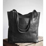 Women's Oversized Tote Handbag Vintage Style Solid Soft Pu Leather Purse