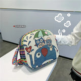Owl Elephant Print Crossbody Bag Harajuku Travel Students
