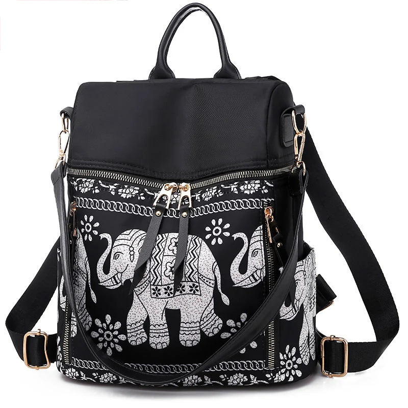 Elephant Print Travel Backpack Women School Bag Mochilas