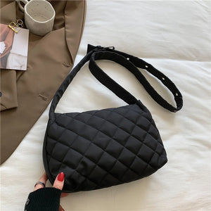 Women's Embroidered Shoulder Bag w/ Rhombus Design