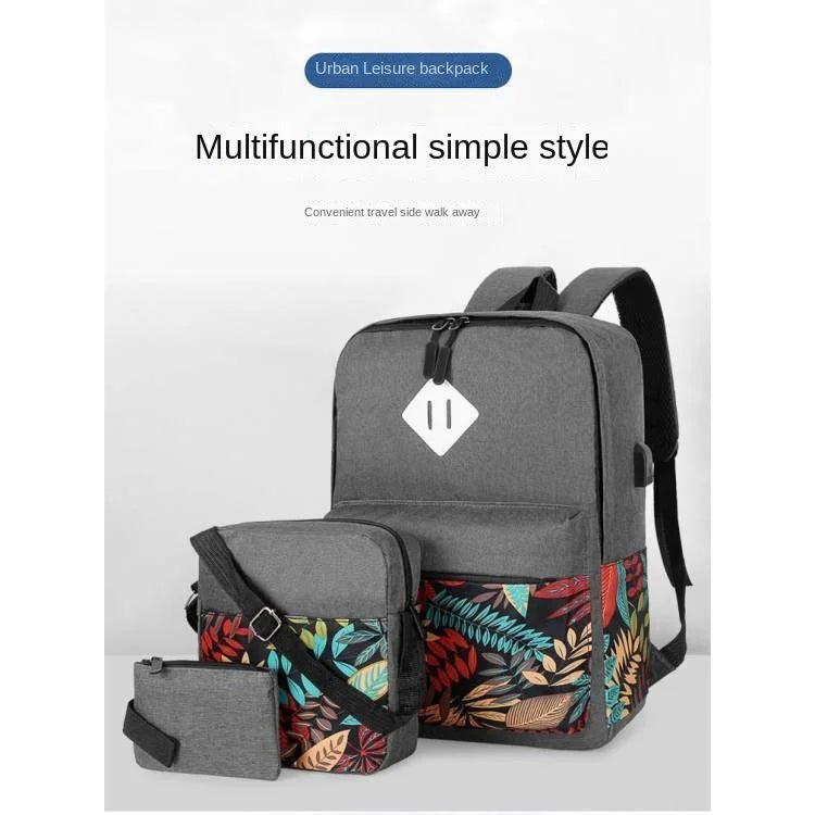 Oxford Three-Piece Backpack Personality Contrast Embroidered Bohemian Handbag